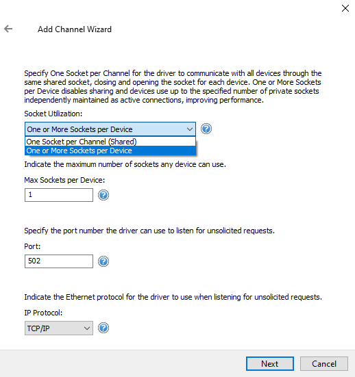 Screenshot Modbus Ethernet Socket Usage