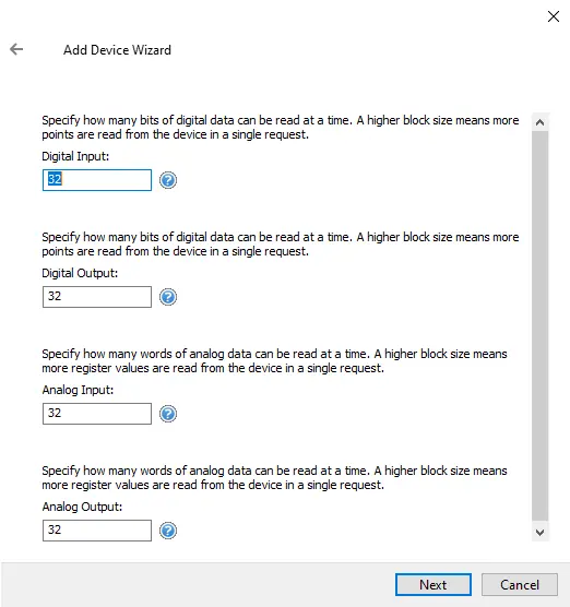 Screenshot SIXNET UDR Block Size