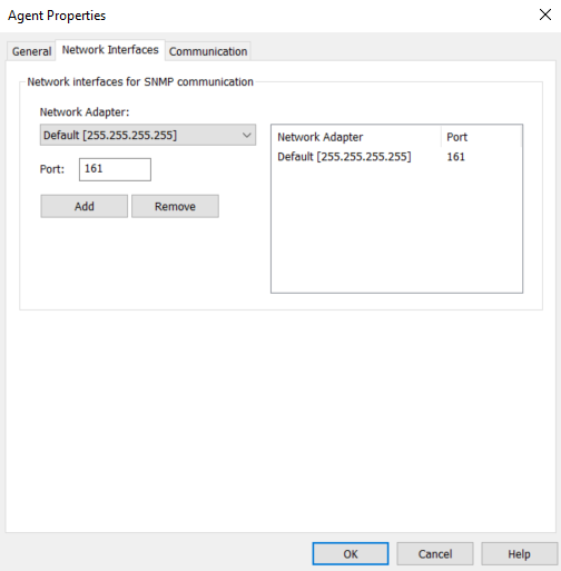 Screenshot SNMP Agent Configuration Network Interfaces