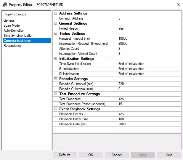 Screenshot - TOP Server IEC 60870-5-104 Device Communication Settings