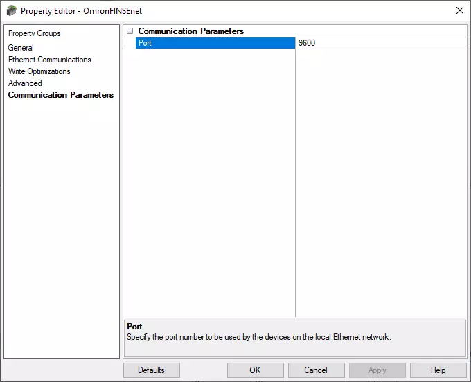 Screenshot Omron FINS Ethernet Port Number