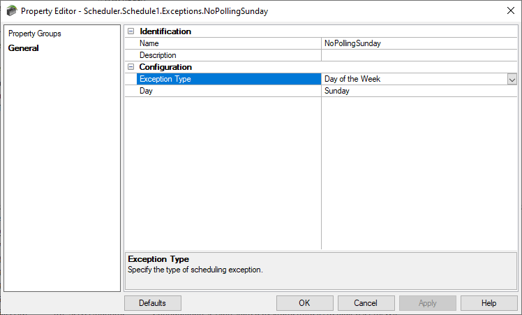 Screenshot - Adding Scheduler Day of the Week Exception