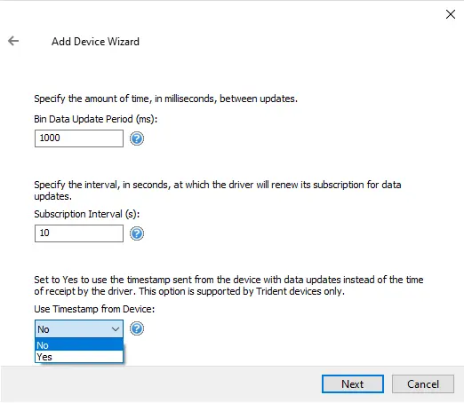 Screenshot Triconex Ethernet Data Update Settings