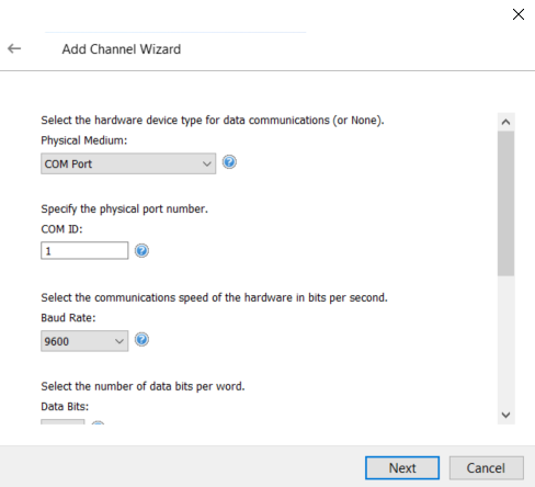 Screenshot WITS Level 0 Passive Communication Settings