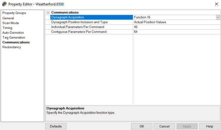 Screenshot Weatherford 8500 Communication Settings