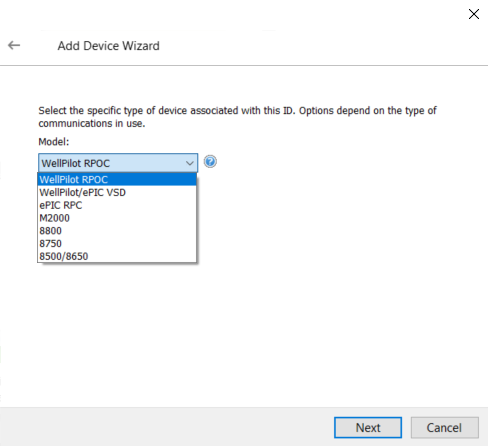 Screenshot Weatherford 8500 Device Models