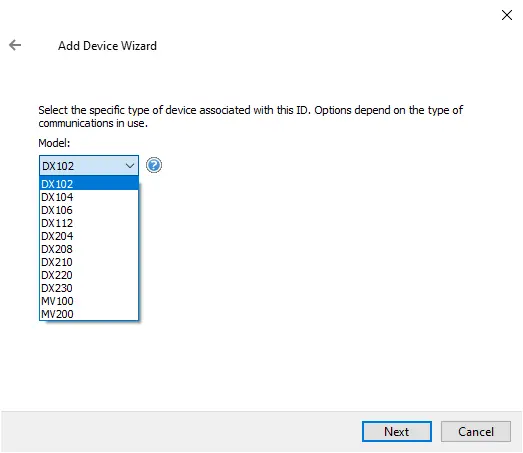 Screenshot Yokogawa DX Serial Device Models