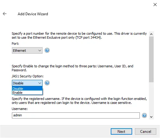 Screenshot Yokogawa GX Ethernet AS1 Security