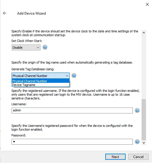 Screenshot Yokogawa MW Ethernet Username Password