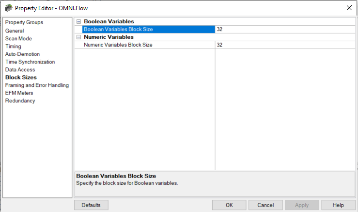 TOP Server OMNI Flow Computers Block Size Configuration