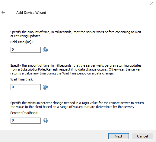 Screenshot OPC XML DA Client Hold Time