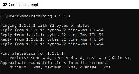 Screenshot - Using Ping Command