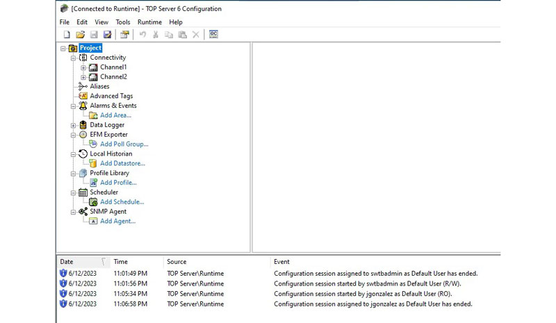 TOP Server Configuration changes by 2 users when active
